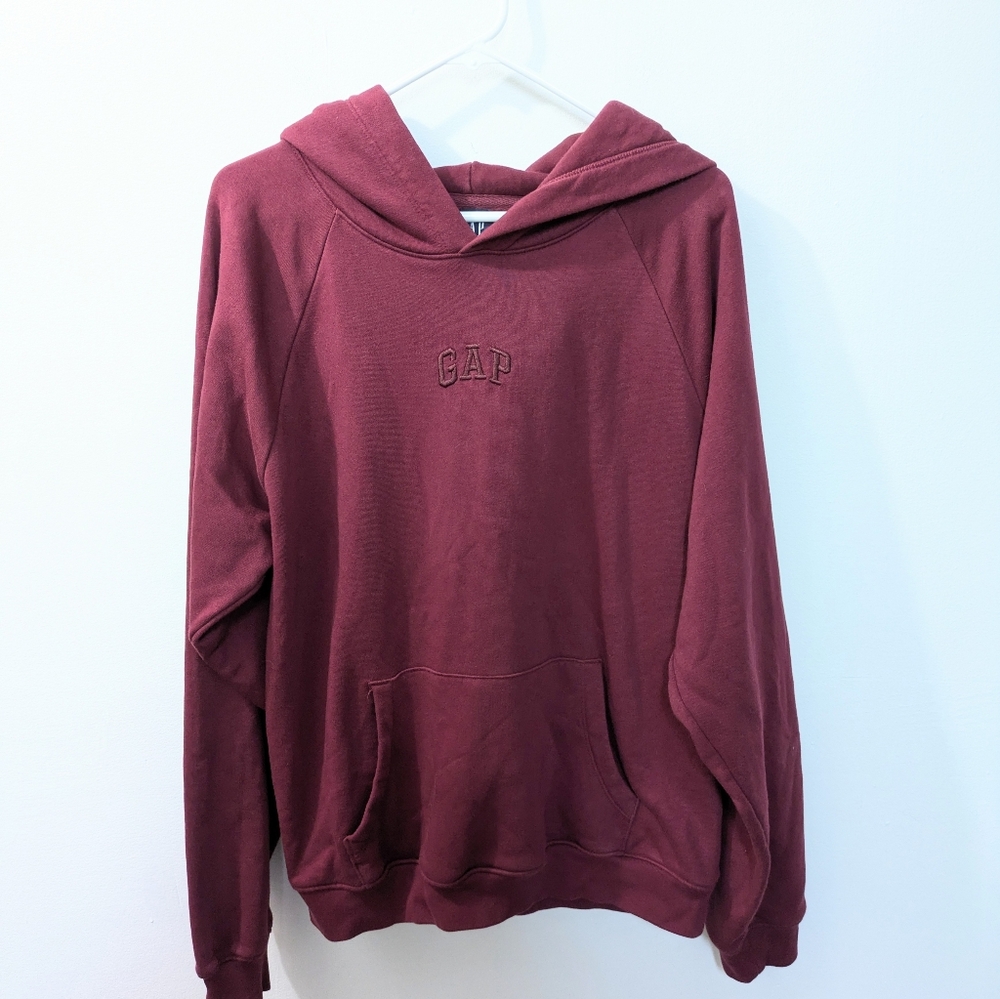 GAP Burgandy Hooded Sweatshirt Embroidered Logo Mens Large Tall